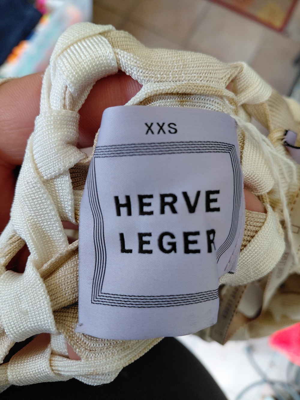 Herve Leger Cream Braided V‑Neck Mini Bodycon Dress - Picture 6 of 7